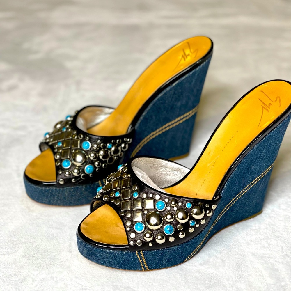 SZ 8.5 GIUSEPPE ZANOTTI WEDGE PLATFORM SANDALS
